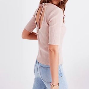 MADEWELL Ribbed Open-Back Top Pink 3/4 Sleeve T-Shirt Size Medium casual comfort